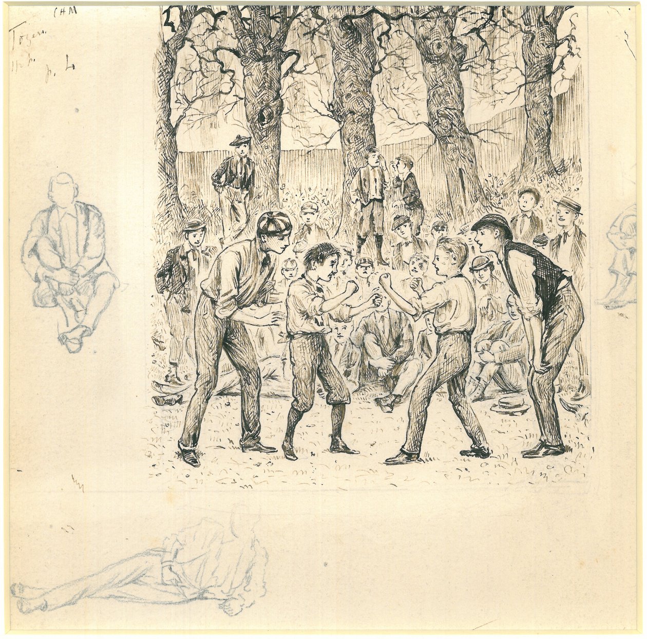 School Boys Fighting (penn og blekk med blyant på papir) av George du Maurier