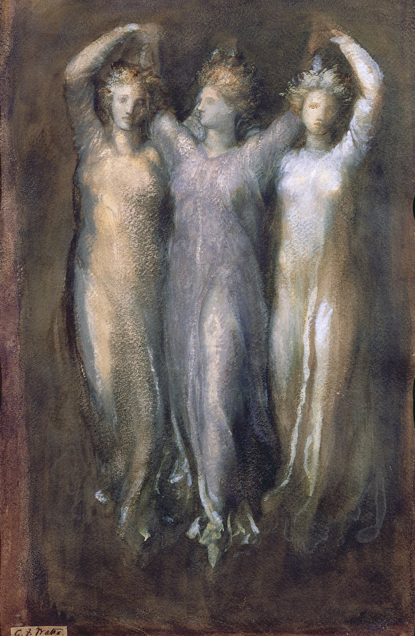 Klassisk studie med tre kvinnelige former (pastell på papir) av George Frederick Watts