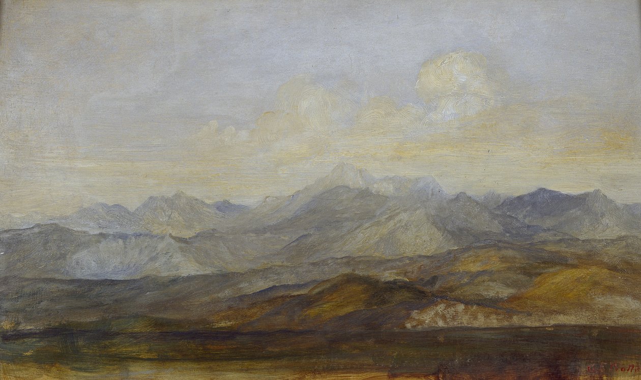 Carrara-fjellene fra Pisa, 1845 - 1846 av George Frederick Watts