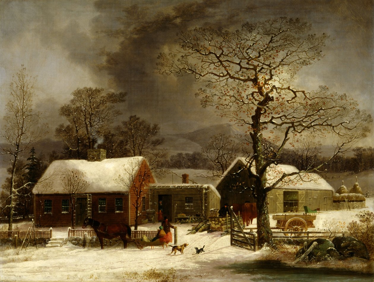 Vinterscene i New Haven, Connecticut av George Henry Durrie