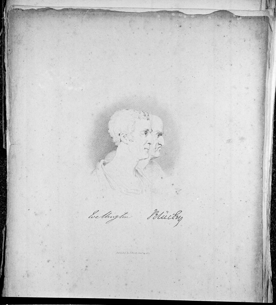 Profilportretter av Wellington og Blücher, gravering av Samuel Mitan, 1817 av George Jones