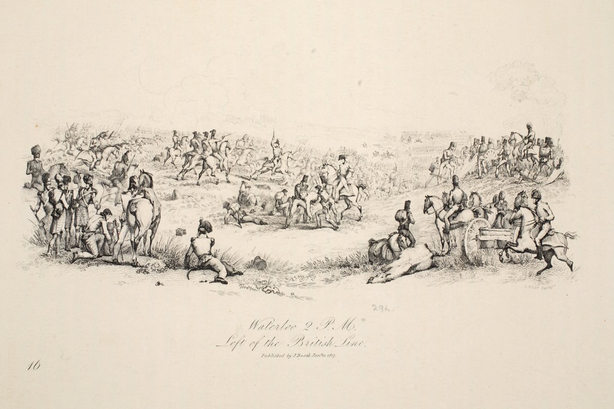 Waterloo, 14.00, til venstre for British Line, pub. J. Booth, 1816 av George Jones