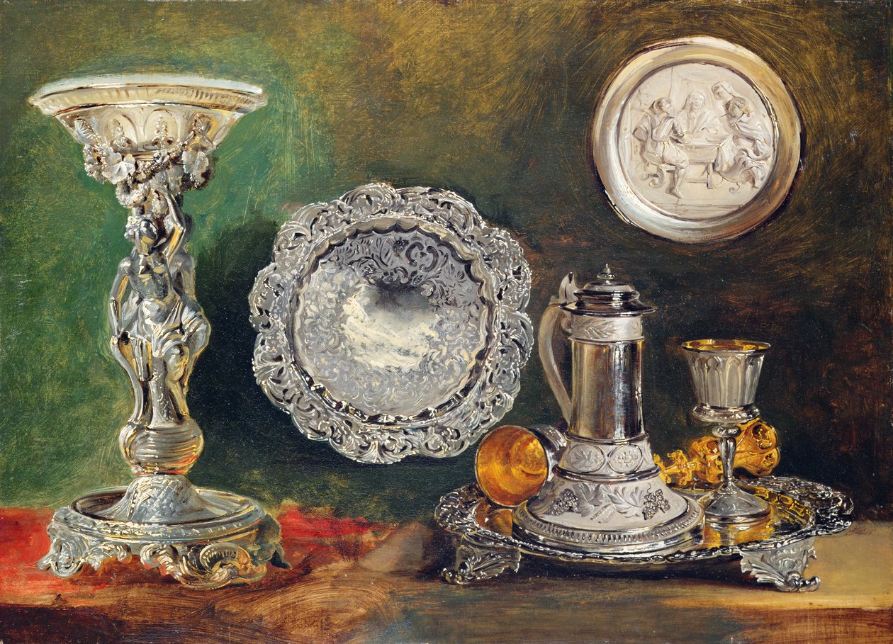 Et stilleben av sølv, ca. 1833 av George Lance