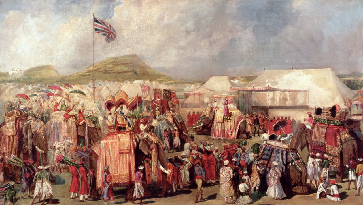 Innfødte prinser ankommer leiren for den keiserlige forsamlingen i Delhi, 1877 av George Landseer