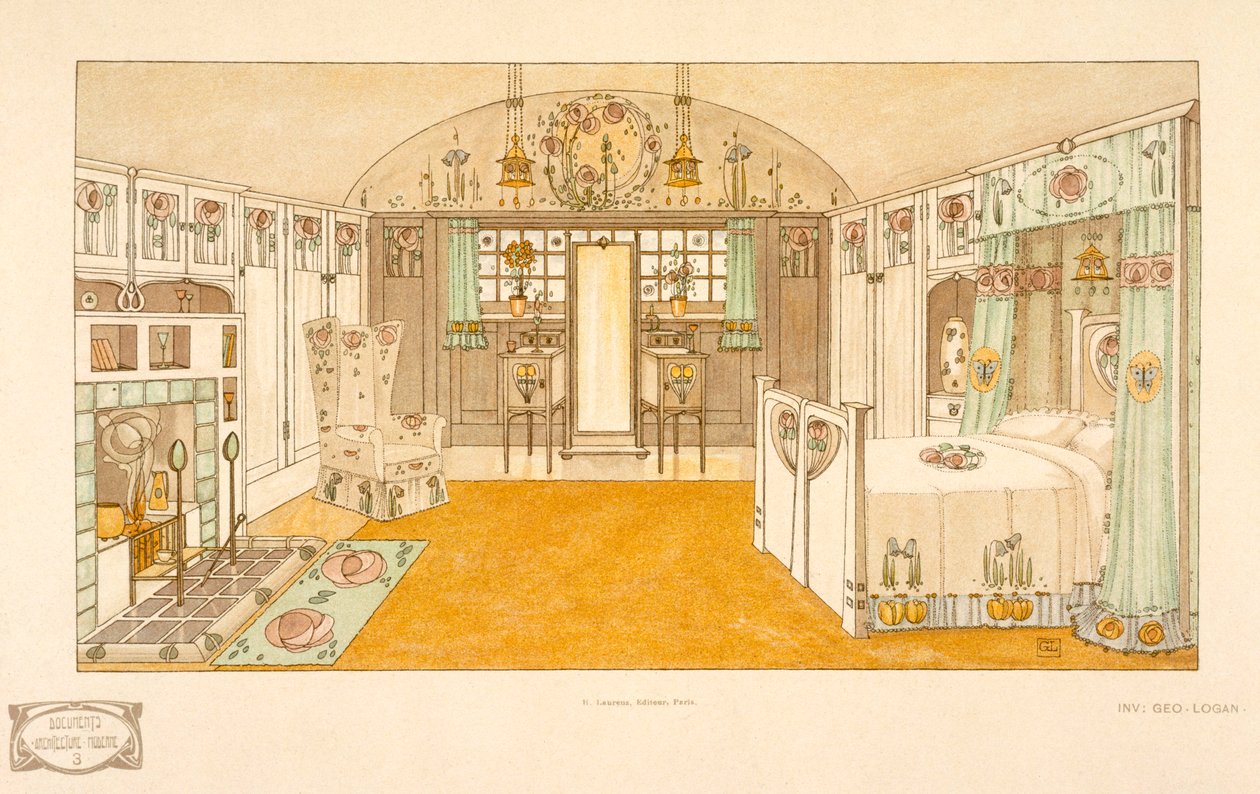 Bedroom, Logan George (1866-1939), Documents Moderne mønsterbok, 1904 av George Logan