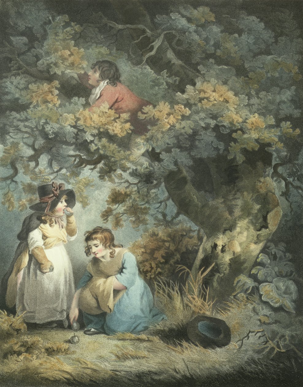 Gathering Fruit, gravert av R.M. Meadows, pub. av John Raphael Smith, 1793 (stippgravering) (par 125531) av George Morland
