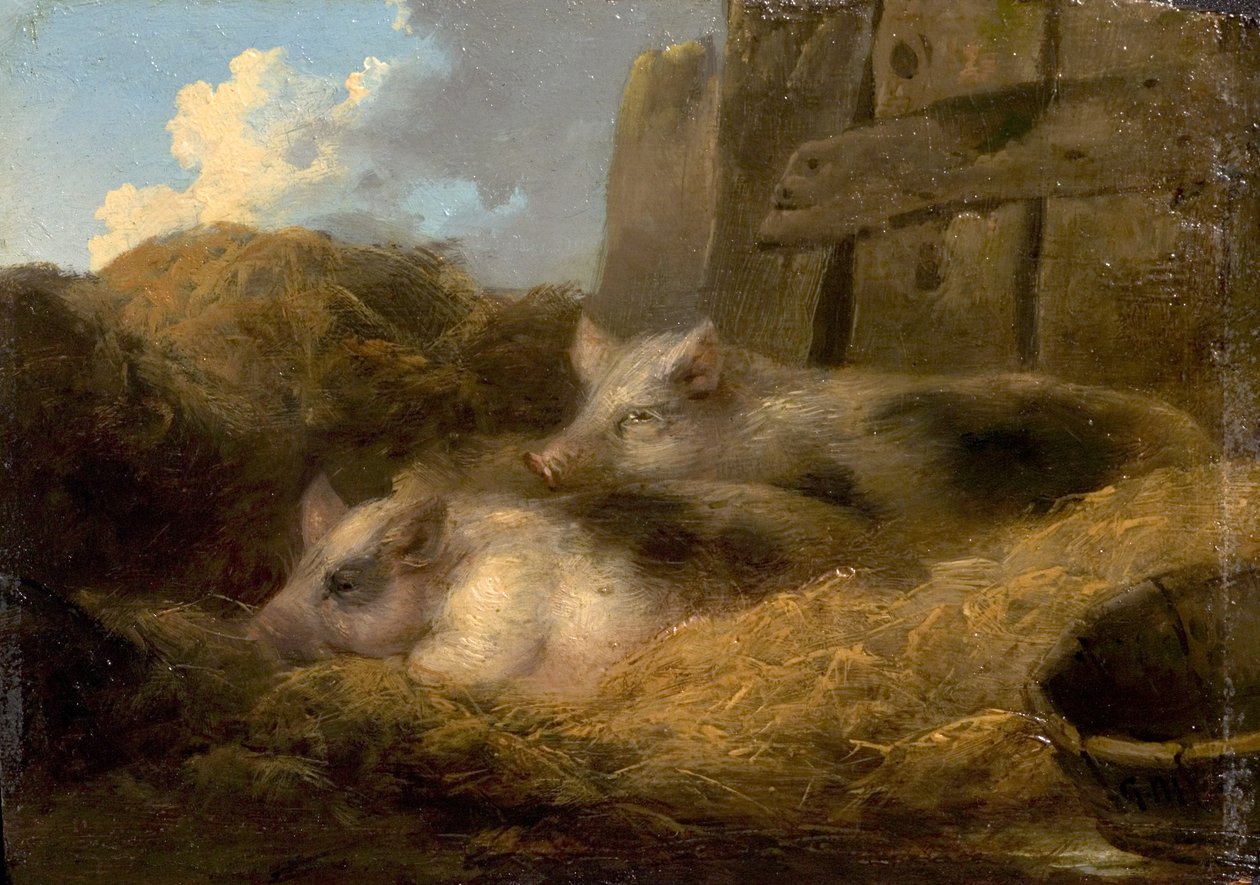 To griser i halm (fjøs med griser) av George Morland