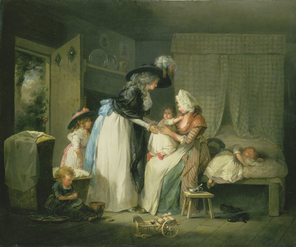 Besøk til barnet hos sykepleier, ca. 1788 av George Morland