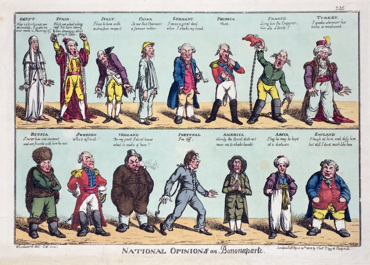 National Opinions on Bonaparte, publisert 20. april 1808 (farget etsning) av George Moutard Woodward