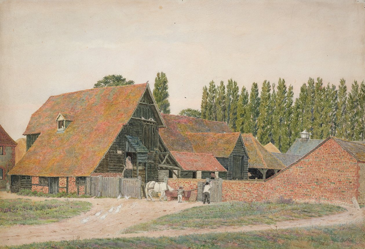 Farm Buildings, Dorchester, Oxfordshire (wc over blyant på papir) av George Price Boyce