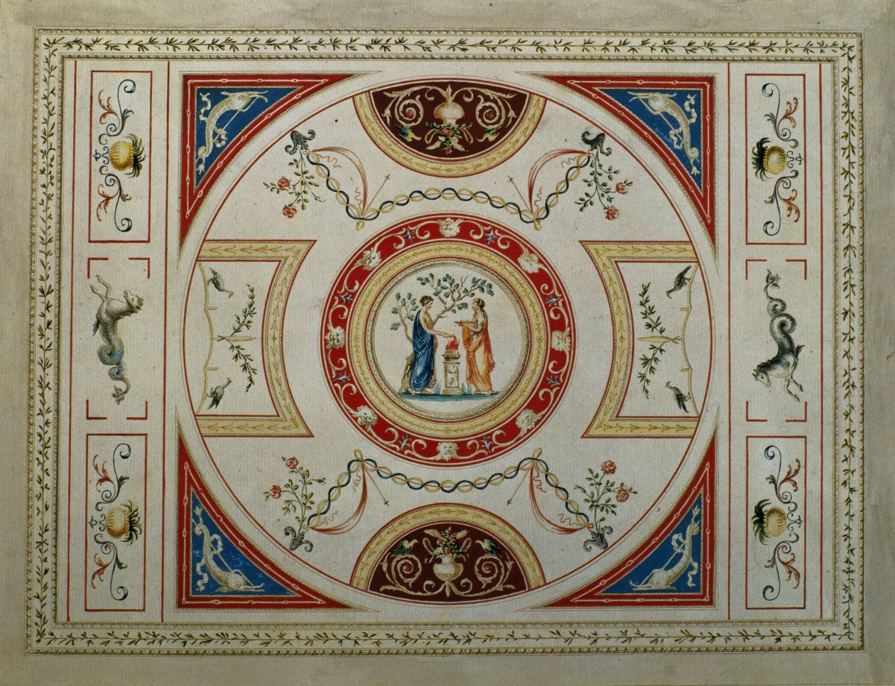 Nyklassisk design for en tittelside, 1776 (penn og blekk og gouache på papir) av George Richardson