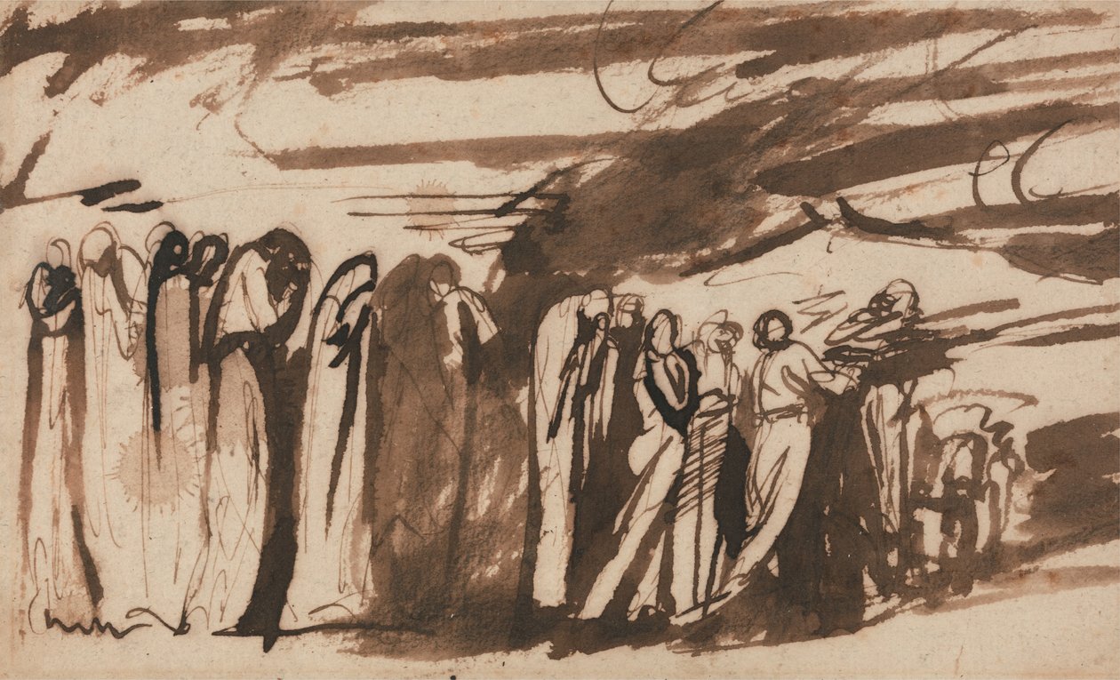 En prosesjon av de forbannede- Studie for de fordømte i Dantes Inferno av George Romney