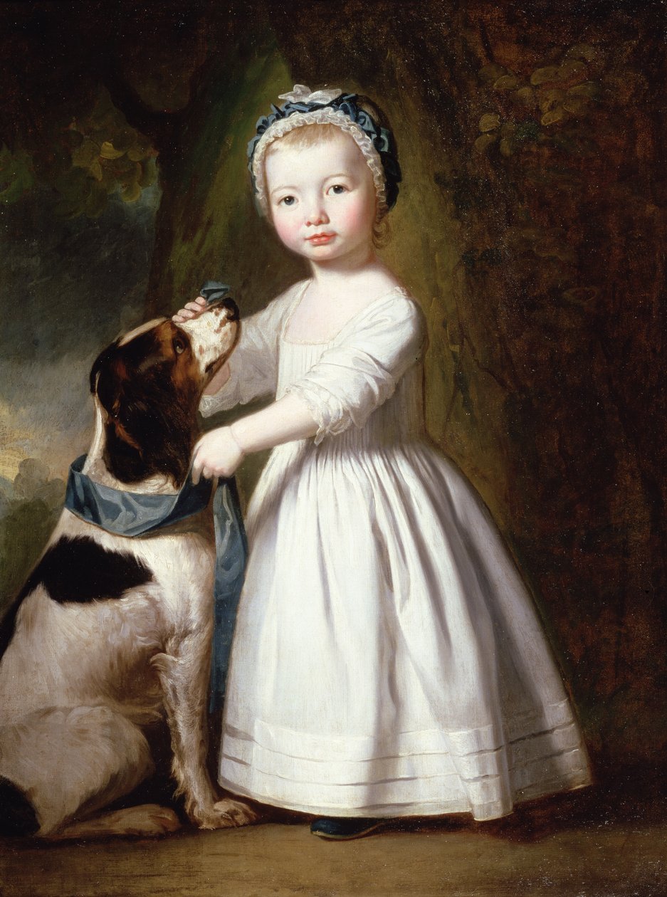Lille gutt med en hund, ca. 1757 av George Romney