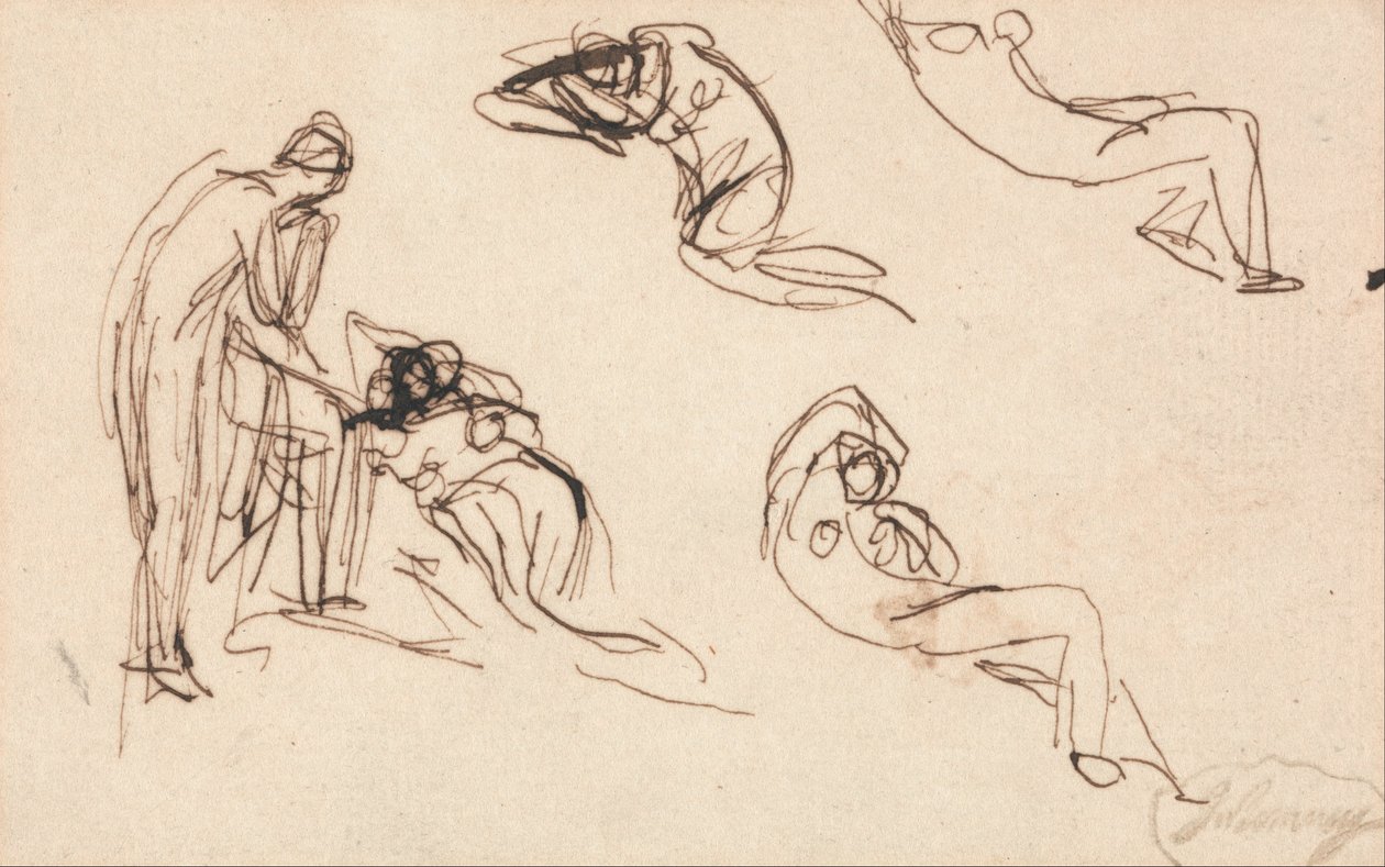 Stående figur og fire liggende figurer av George Romney