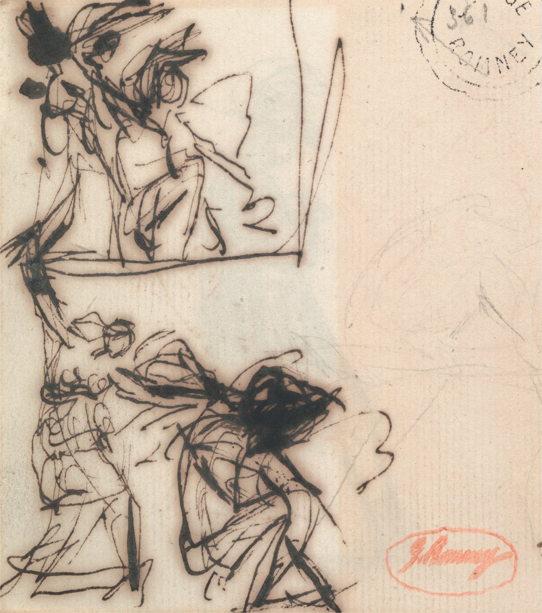 Stående figur med arm hevet og sittende figur av George Romney