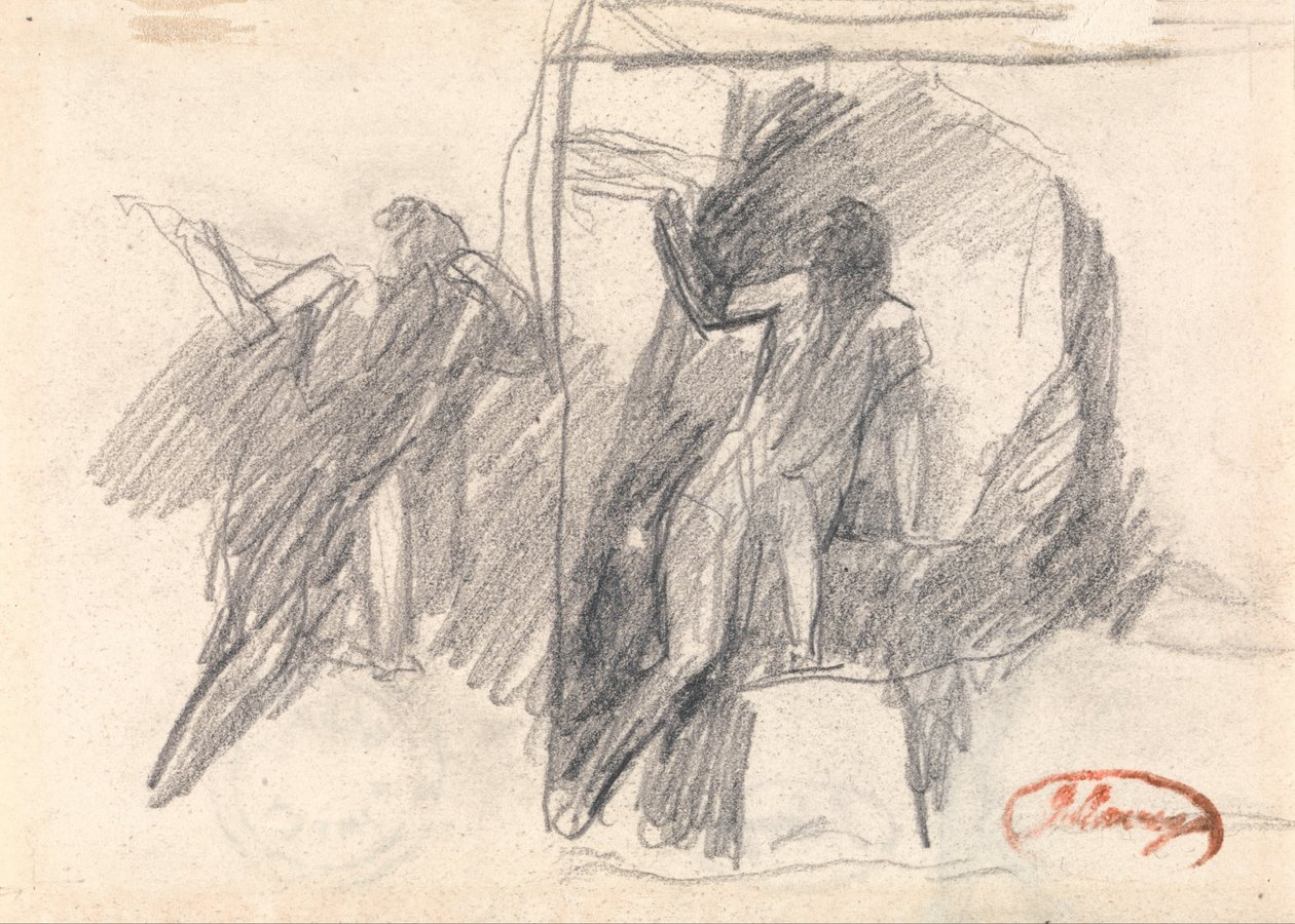 To skisser av en halvknelende figur av George Romney