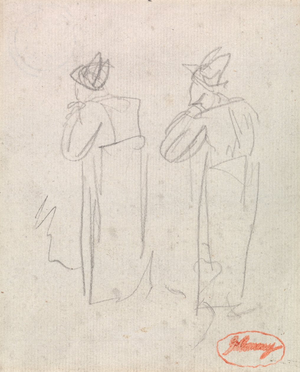 To stående figurer iført høye hatter av George Romney