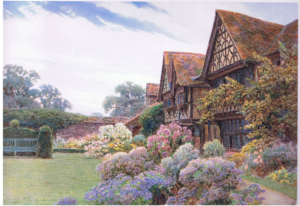 Forgården, Great Tangley Manor, Surrey, fra The Gardens of England: In the Southern and Western Counties utgitt av The Studio, 1907 av George Samuel Elgood