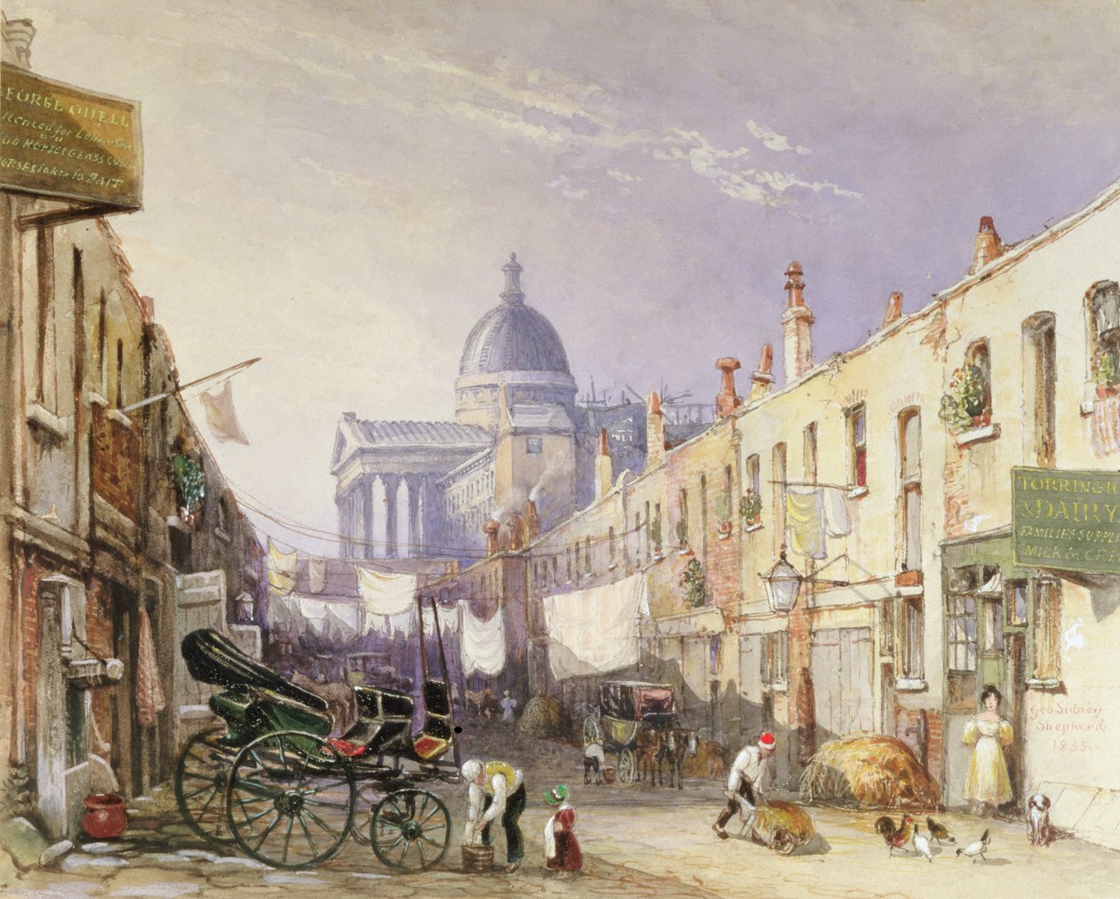 London University fra Old Gower Muse, 1835 (blyant og wc med forhøyning på papir) av George Shepherd