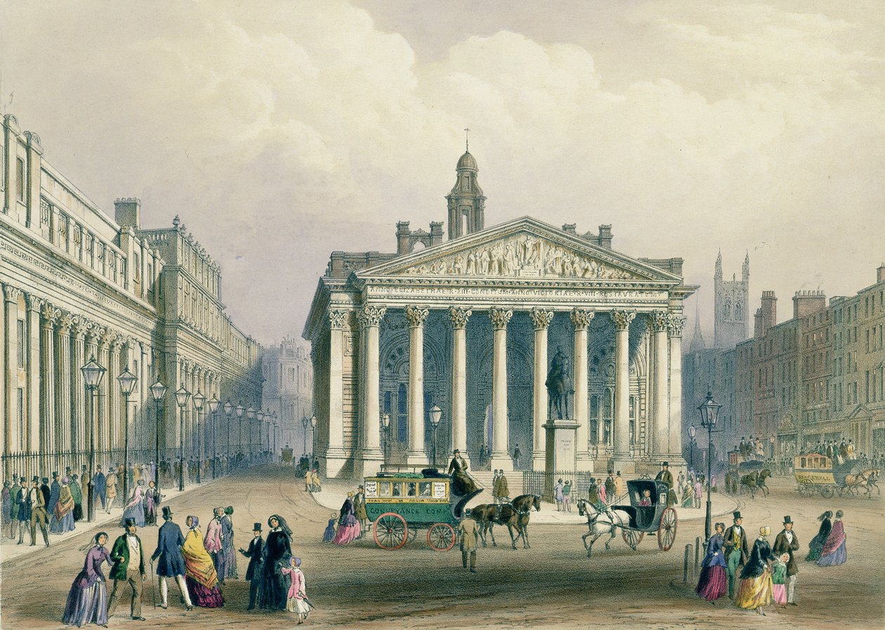 The Royal Exchange and the Bank of England, litografi av T. Picken, trykt av Day und Son., utgitt av Rudolph Ackerman, 1851 av George Shepherd