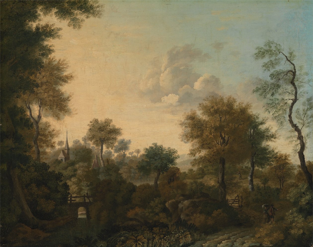 En visning antatt nær Arundel, Sussex, med figurer i en bane av George Smith