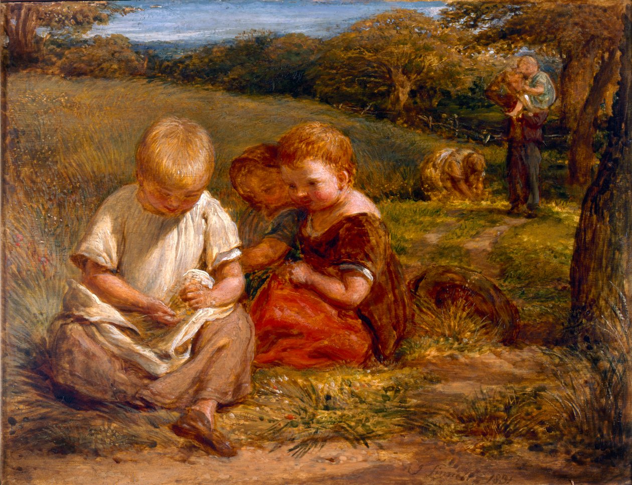 Barn som samler ville blomster av George Smith