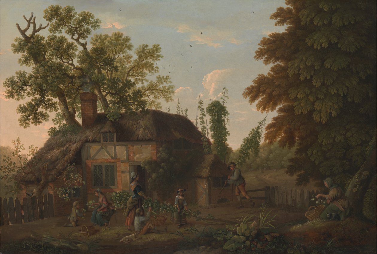 Hop Pickers utenfor en hytte av George Smith