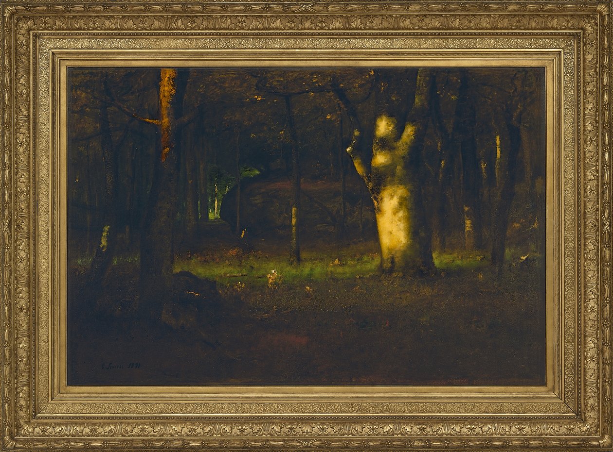 Solnedgang i skogen, 1891 av George Inness