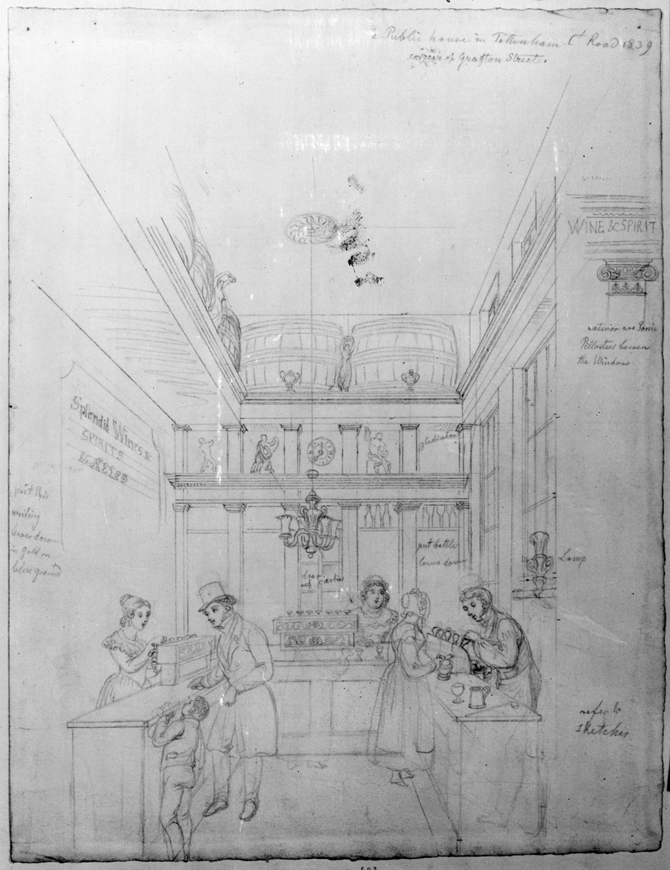En brennevinsbutikk i London, 1839 av George Snr Scharf