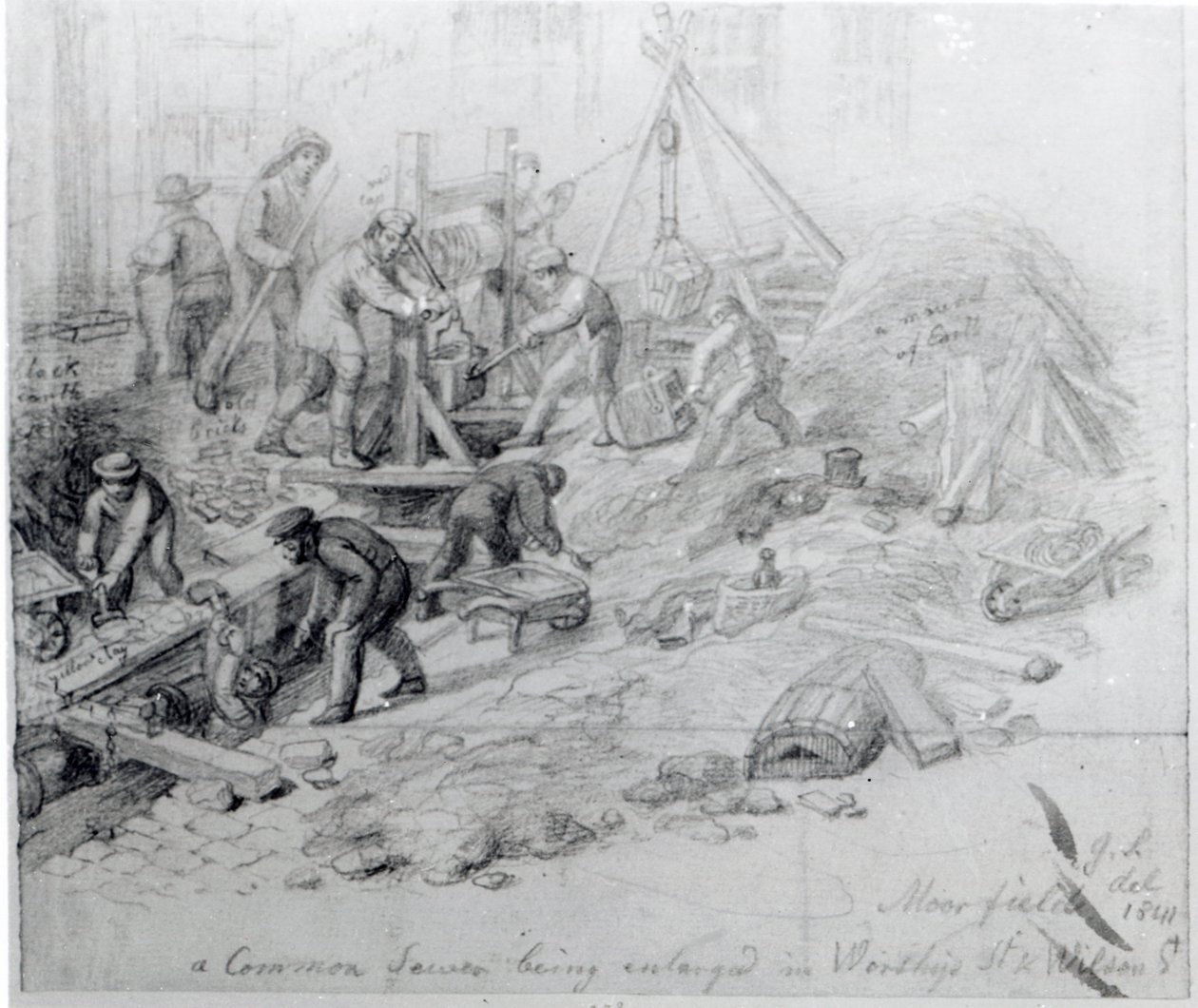 Forstørrer kloakken ved Moorfields, London, 1841 av George Snr Scharf