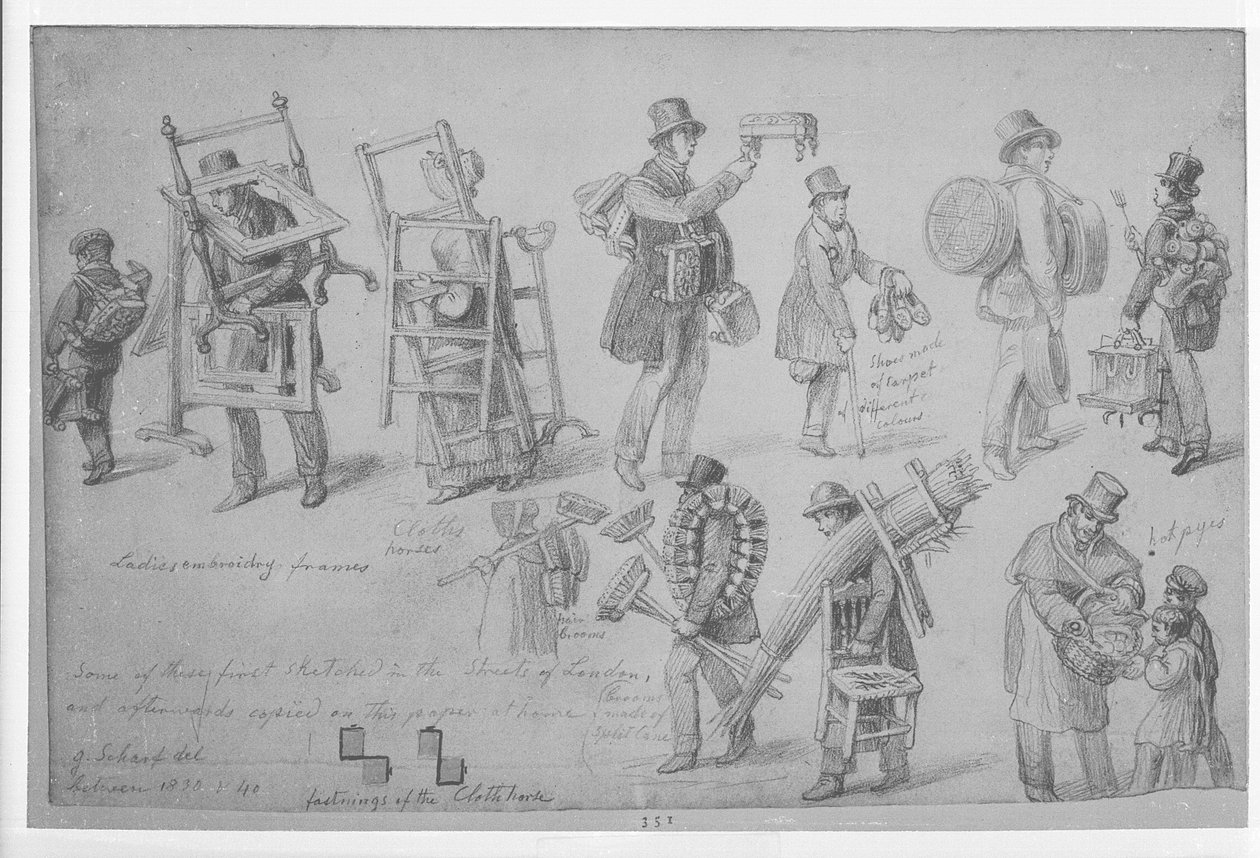 London gatehandlere, 1830-40 av George Snr Scharf