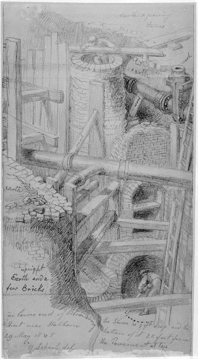 Kloakkbygging i Bloomsbury, London, 1845 av George Snr Scharf