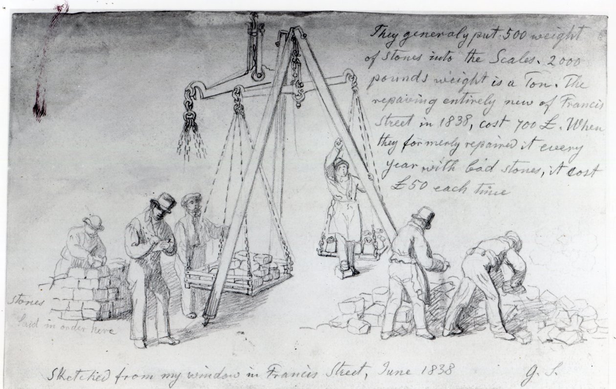 Veier ut steiner på Francis Street, London, 1838 av George Snr Scharf