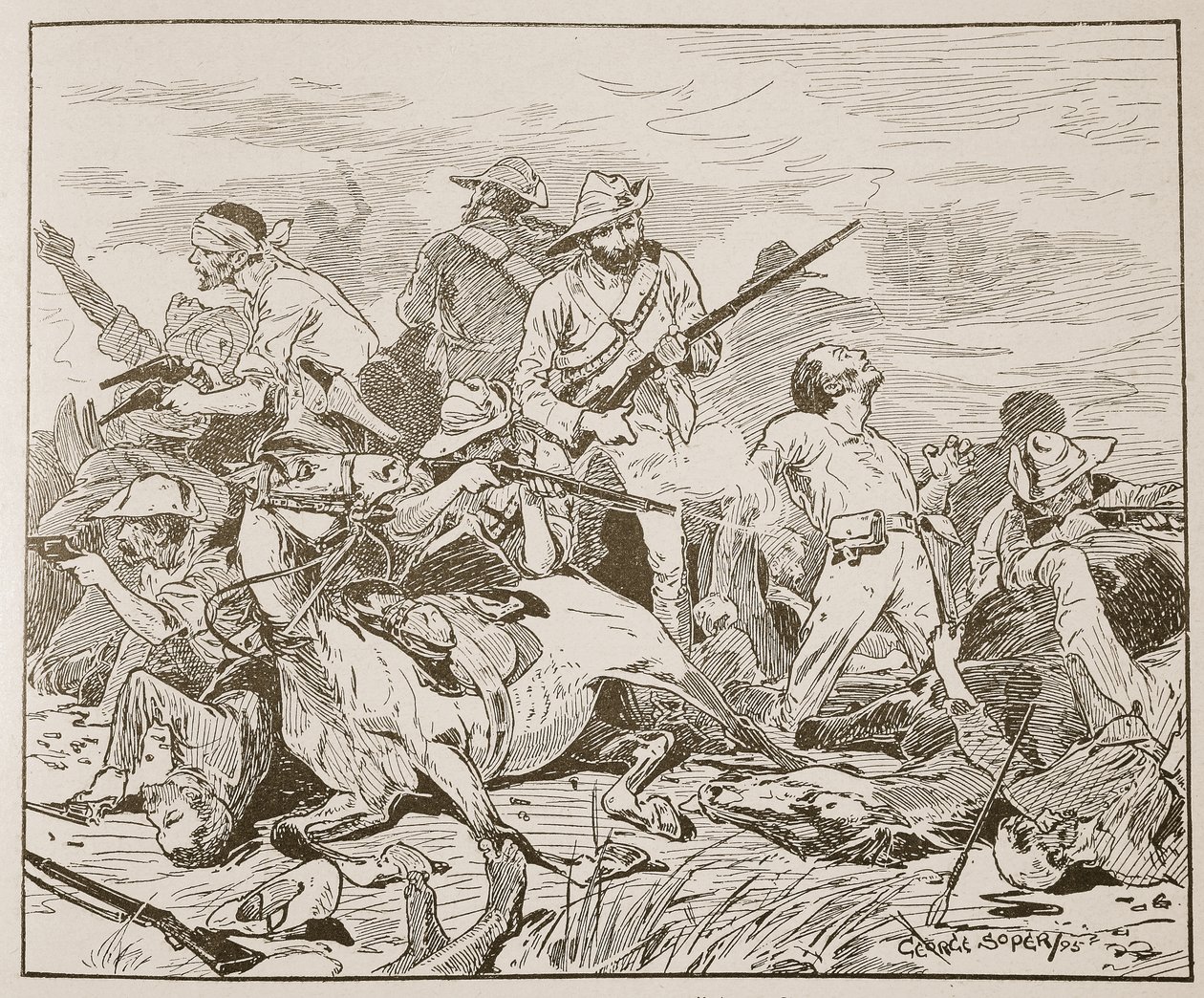 "De kjempet hardt videre", illustrasjon fra "Battles of the Nineteenth Century" av Archibald Forbes, G.A. Henty og major Arthur Griffiths av George Soper