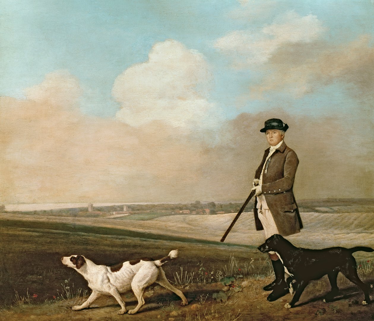 Sir John Nelthorpe, 6. baronet ute og skyter med hundene sine i Barton Field, Lincolnshire, 1776 av George Stubbs
