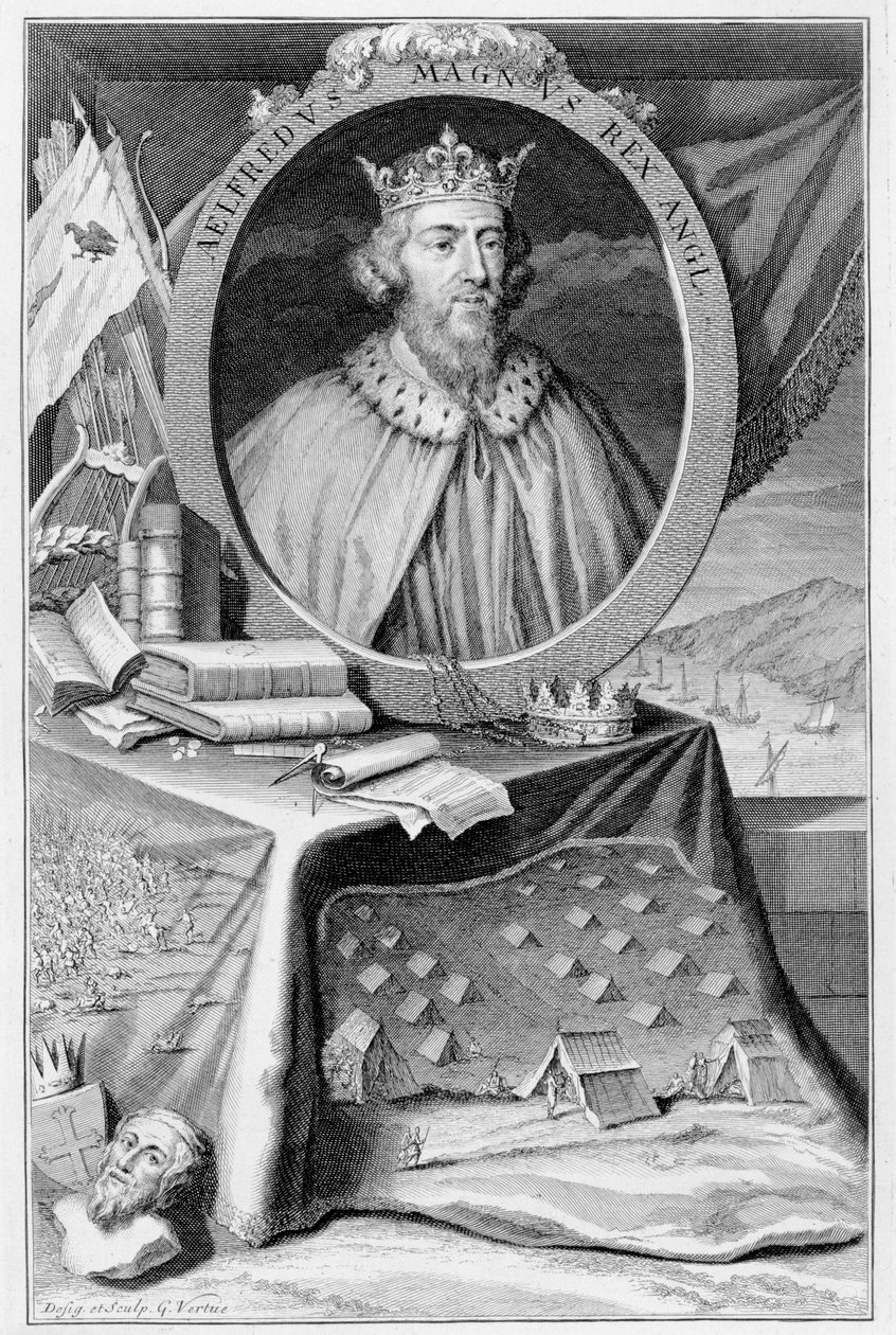 Alfred the Great (849-99) King of Wessex, gravert av kunstneren av George Vertue
