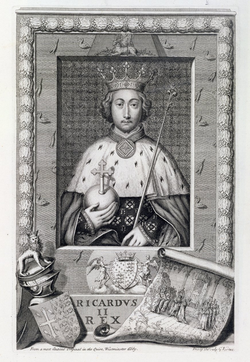 Richard II (1367-1400) Konge av England 1377-99, etter et maleri i Westminster Abbey, gravert av kunstneren av George Vertue