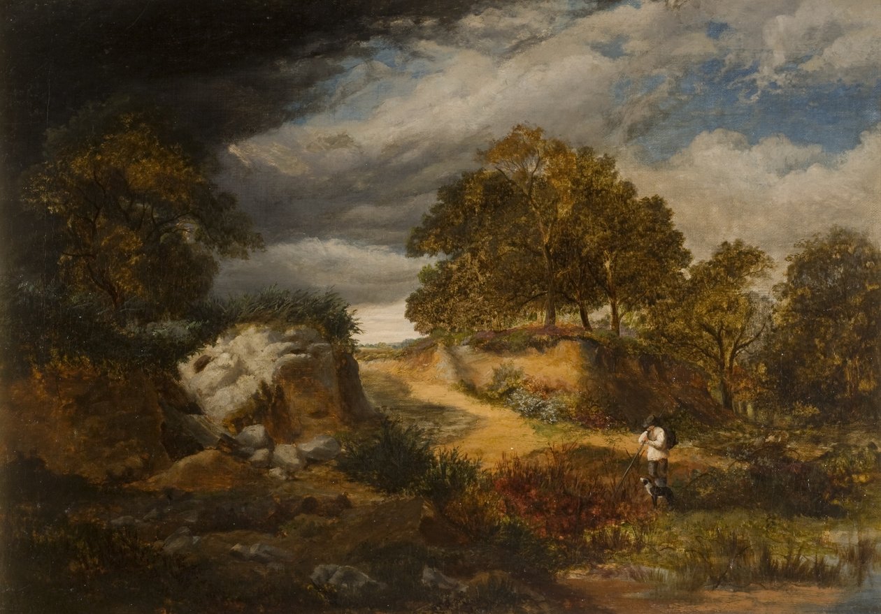 Landskap med figur og hund av George Vicat Cole