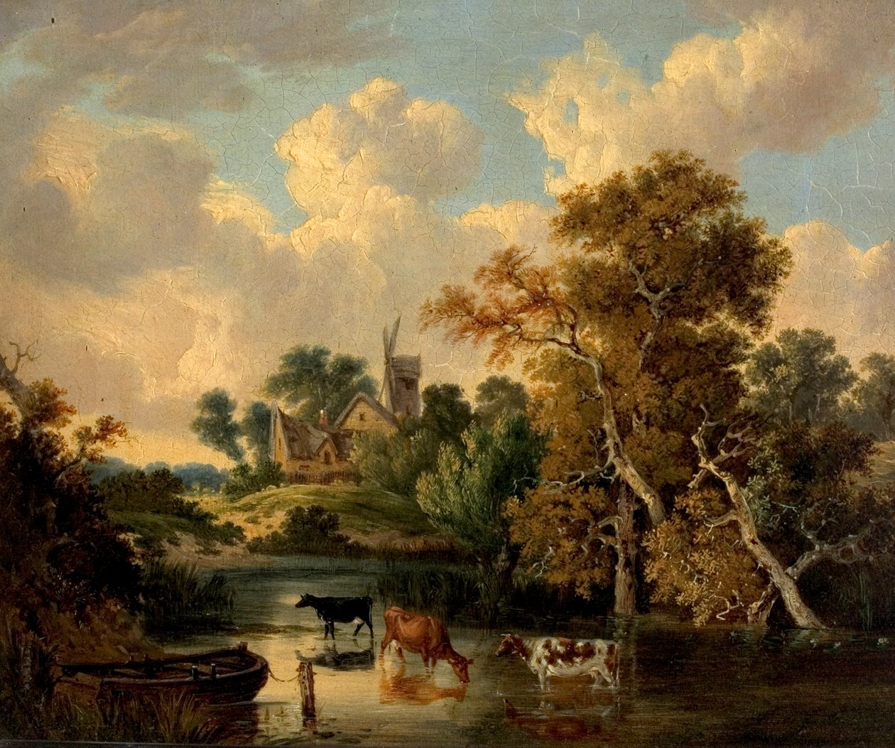 Landskap med storfe i et basseng av George Vincent