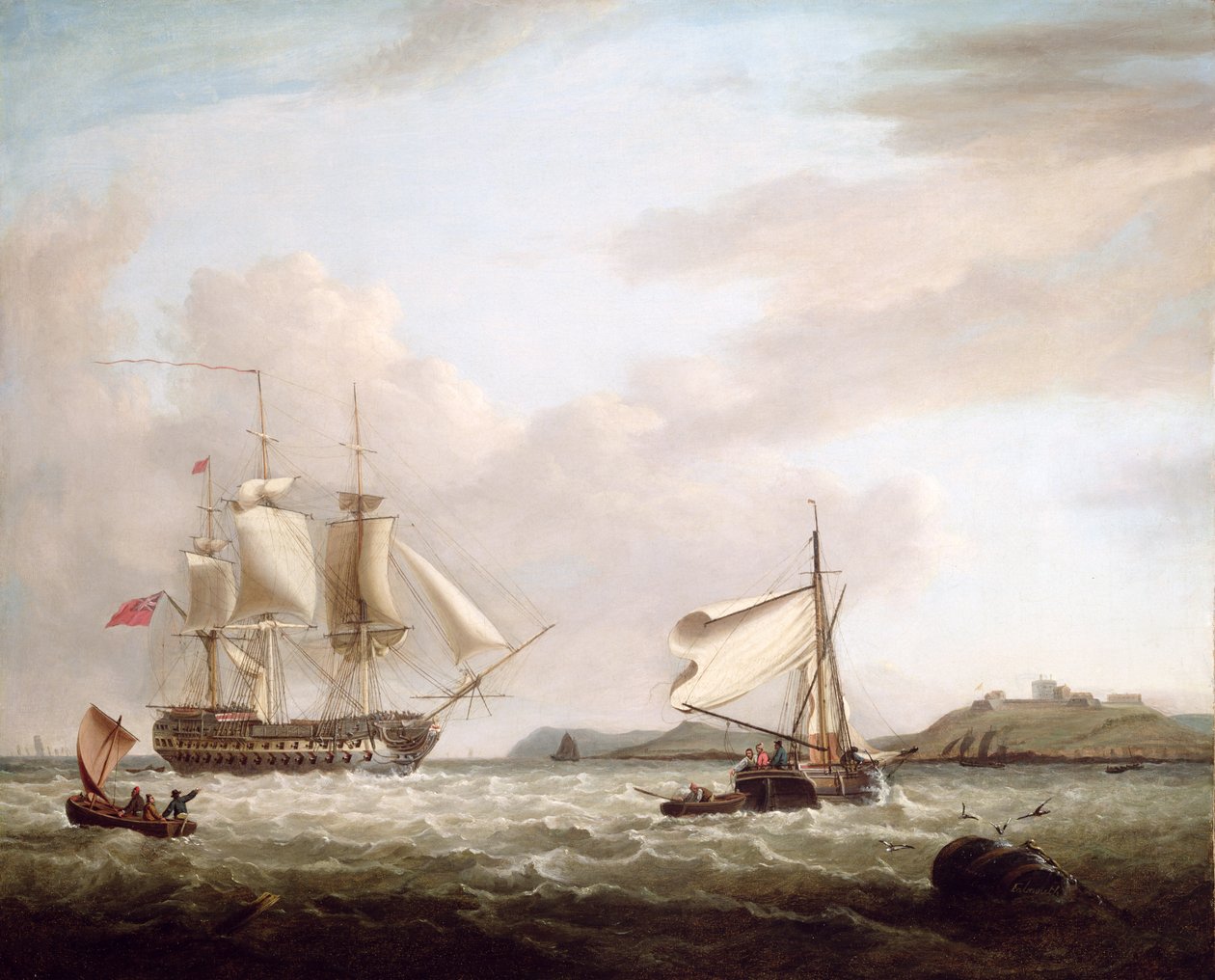 En engelsk krigsmann utenfor Pendennnis Castle, Falmouth 1801 av George Webster