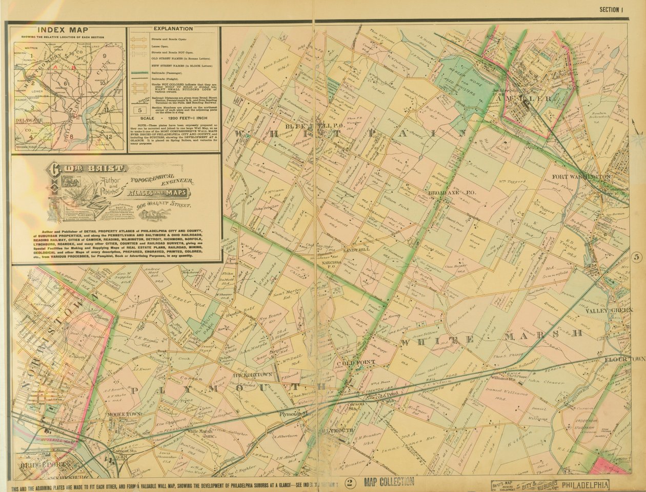 Baists-kart som viser utviklingen av byen og forstedene til Philadelphia, plate 1, 1897 av George William Baist