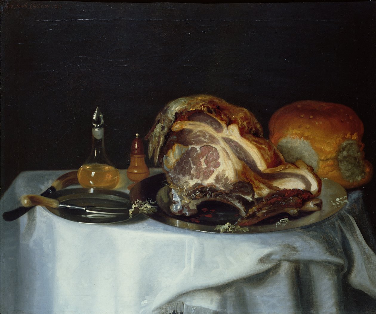 Stilleben med kjøtt og brød (par 78161) av George Smith