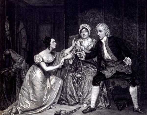 Mrs Blanchard, Mrs Davenport og Miss M. Tree som Peachum, Mrs Peachum og Polly i 