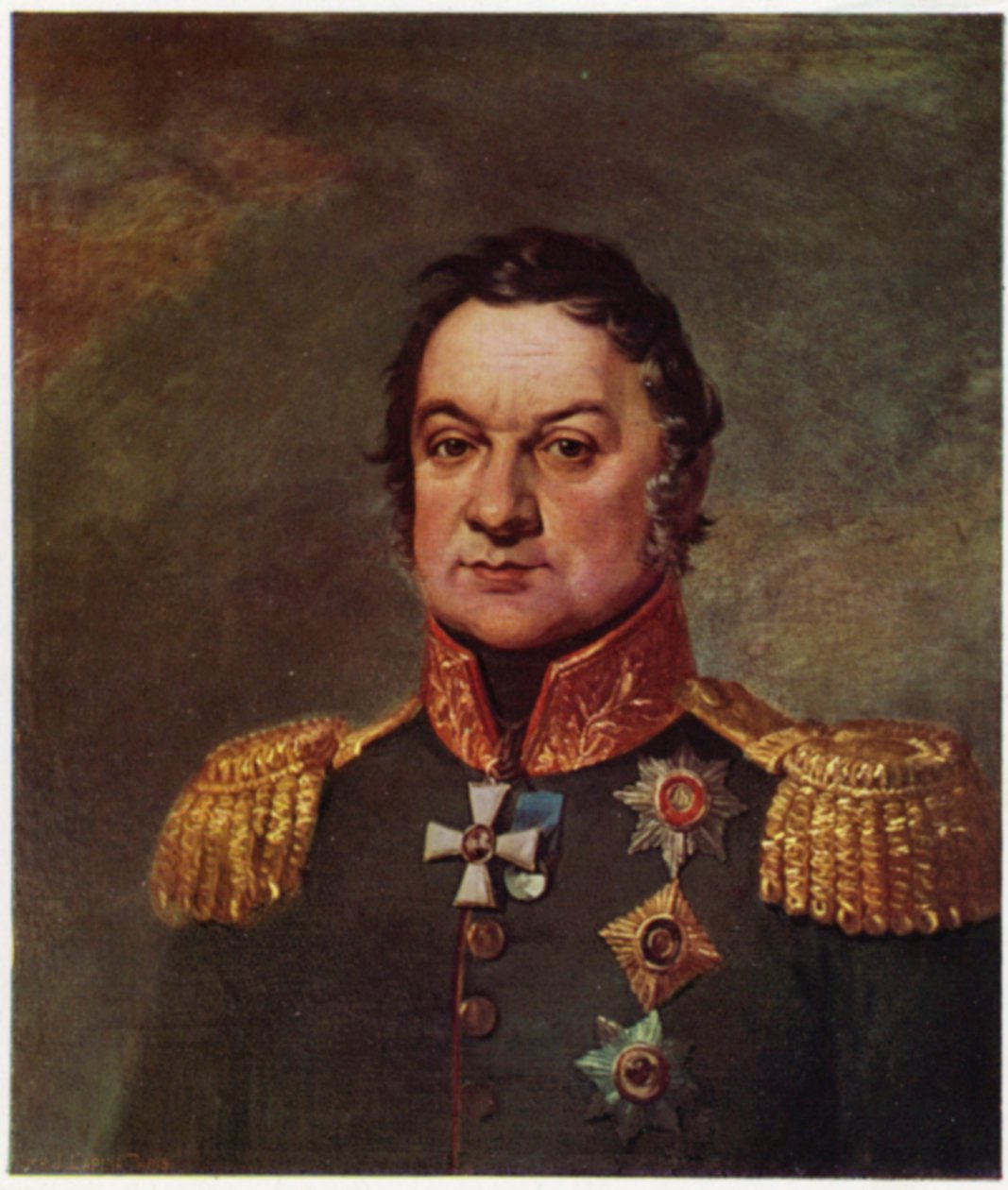 Portrett av Dmitrij Dokhturov (fargelitografi) av George (after) Dawe