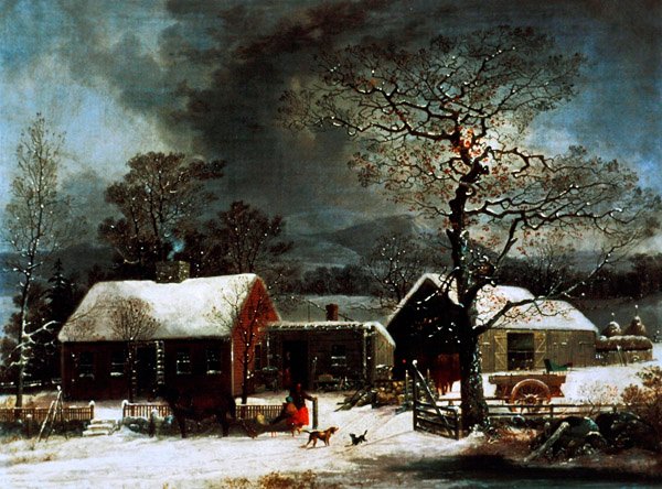 Vinterscene i New Haven, ca. 1858 (litho-farge) av George (after) Durrie
