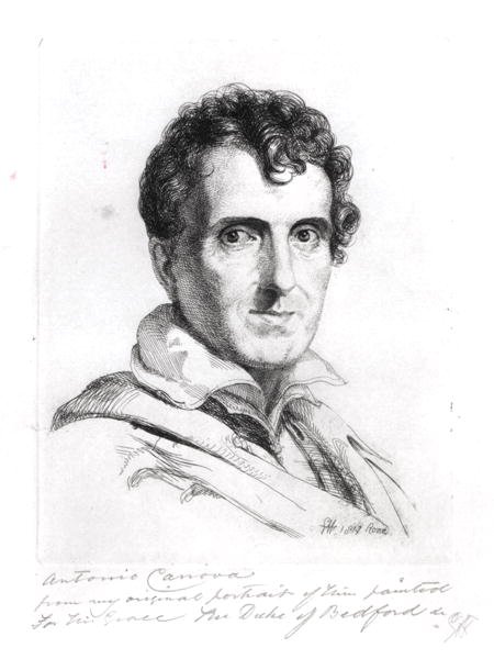 Portrett av Antonio Canova (1757-1822) 1817 (gravering) (s/hvitt foto) av George (after) Hayter