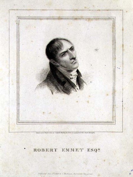 Portrett av Robert Emmet Esq. (1778-1803) gravert av J. Heath, pub. av G. Robinson, London av George (after) Petrie