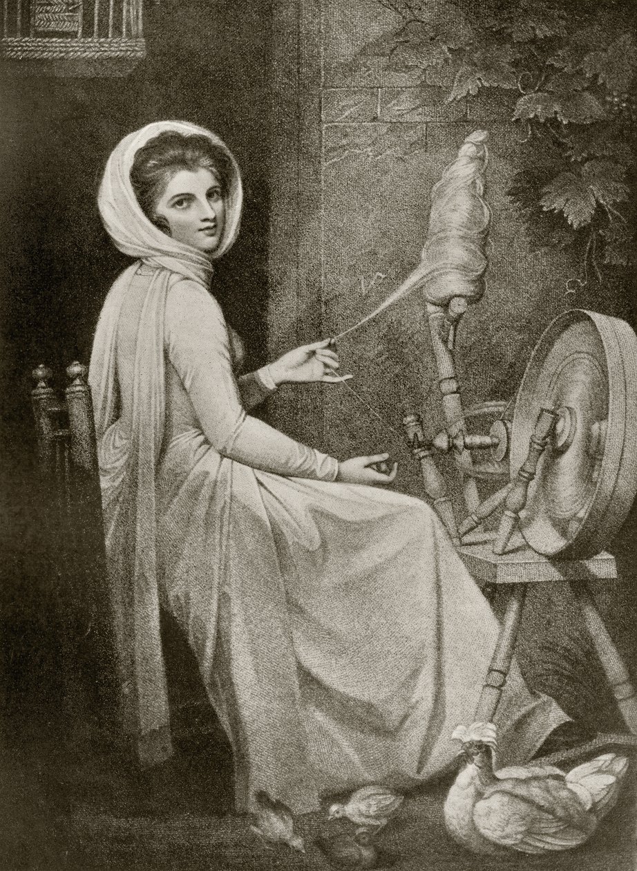 Lady Hamilton as The Spinster, gravert av Thomas Cheesman, fra 'The Print-Collector's Handbook' av Alfred Whitman, utgitt av George Bell & Sons av George (after) Romney