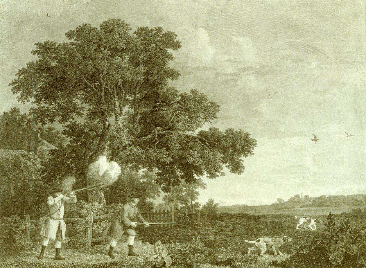 Two Gentlemen Shooting, Plate 3 (gravering) av George (after) Stubbs