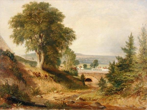 Canal Aqueduct Crossing a Stream, ca. 1840-49 (olje på lerret) av George (attr.) Harvey
